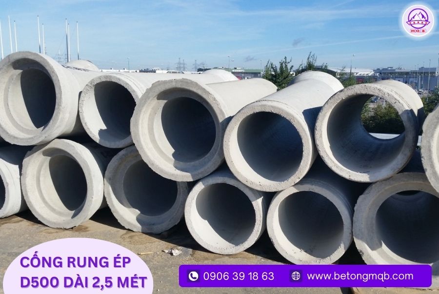 Cống bê tông rung ép D500 dài 2.5m tại Bình Dương | Bê Tông MQB 1 cong-rung-ep-duong-kinh-500mm