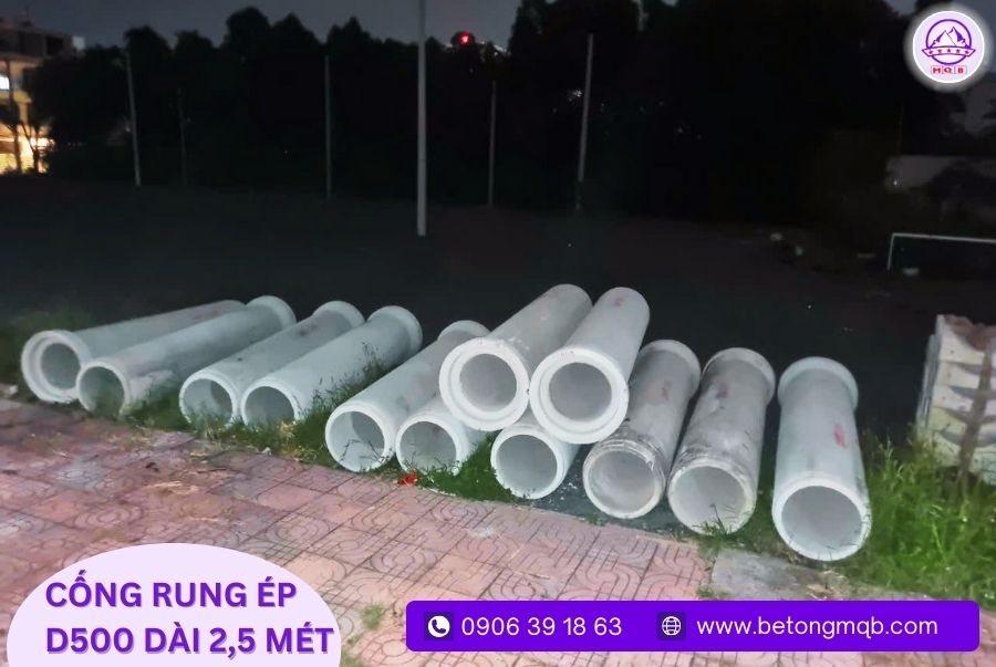 Cống bê tông rung ép D500 dài 2.5m tại Bình Dương | Bê Tông MQB 3 cong-rung-ep-thoat-nuoc
