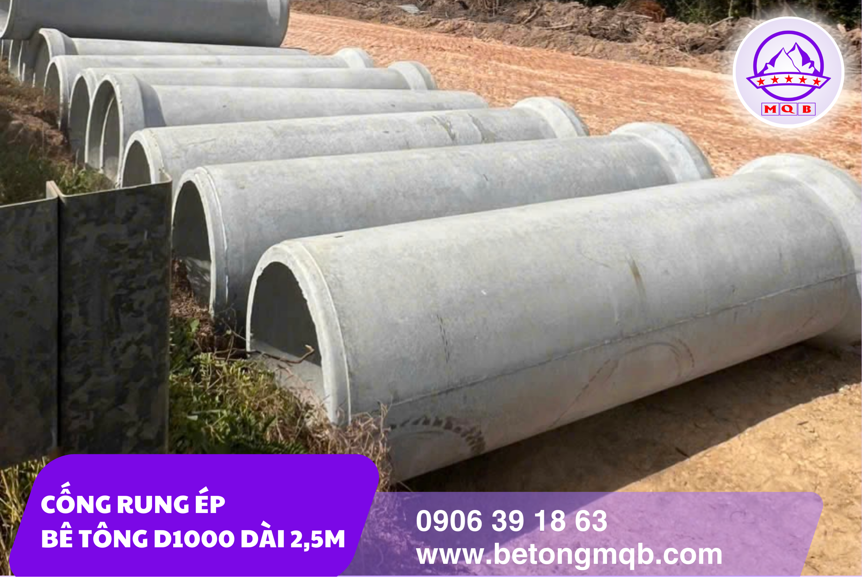 Cống Rung Ép Bê Tông D1000 Dài 2,5m Tại Tp. Hồ Chí Minh | Bê Tông MQB 5 Đơn vị cung cấp cống rung ép bê tông D1000