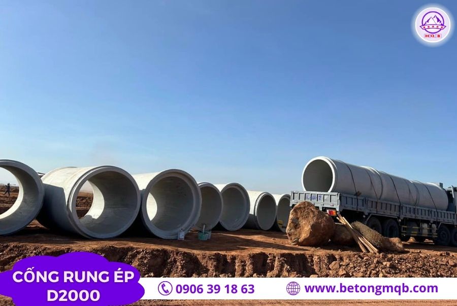 Cống bê tông rung ép D2000 dài 3m tại Bình Dương | Bê tông MQB 2 cong-thoat-nuoc-d2000-tai-binh-duong