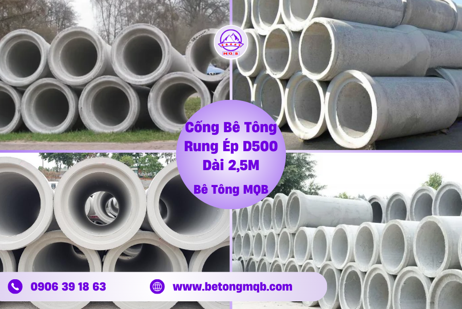 Cống Rung Ép D500 Dài 2,5M Tại Đồng Nai | Bê Tông MQB 1 Ống cống rung ép D500 tại Đồng Nai