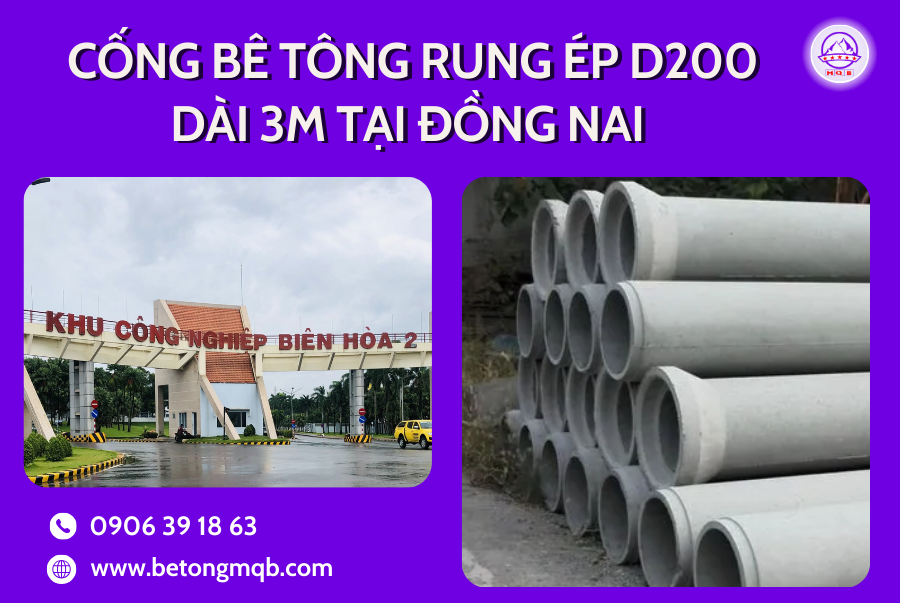 Cống Bê Tông Rung Ép D200 Dài 3M Tại Đồng Nai | Bê Tông MQB 1 Ống cống rung ép bê tông D200 dài 3m