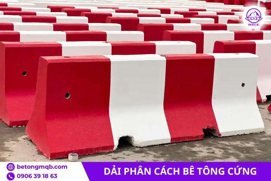 Chuyên sản xuất dải phân cách bê tông cứng 50x85x200cm 5 dai phan cach be tong cung co son do trang