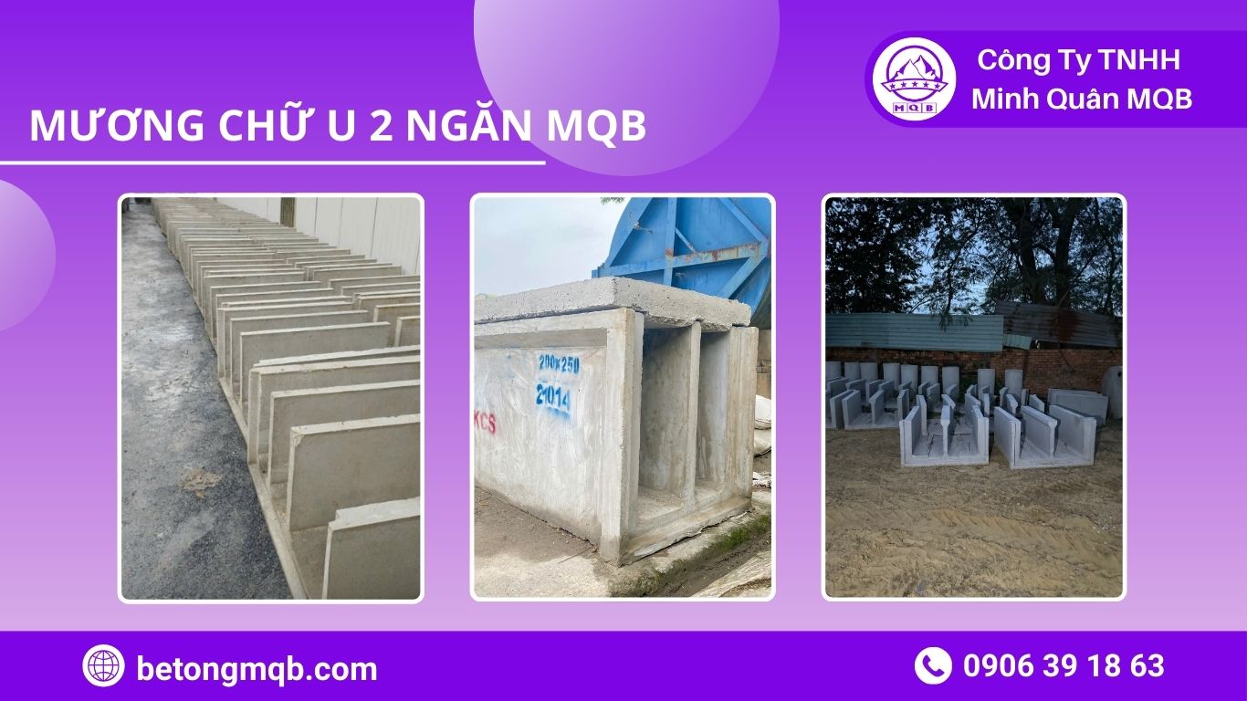 Mương Chữ U 2 Ngăn Chiếu Sáng Đô Thị 2026 | Bê Tông MQB 3 bảng bố trí mương U 2 ngăn chiếu sáng