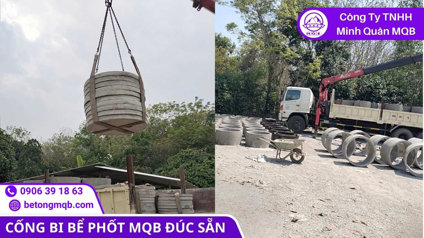 Kích thước cống bi bể phốt khác nhau tại bãi tập kết của MQB