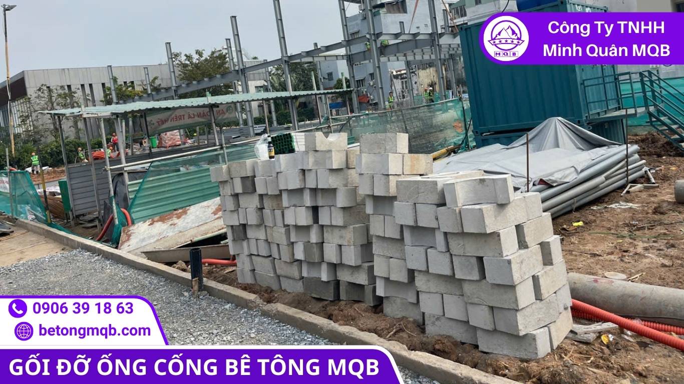 Toàn cảnh xưởng đúc gối cống bê tông MQB với quy mô rộng lớn và máy móc hiện đại