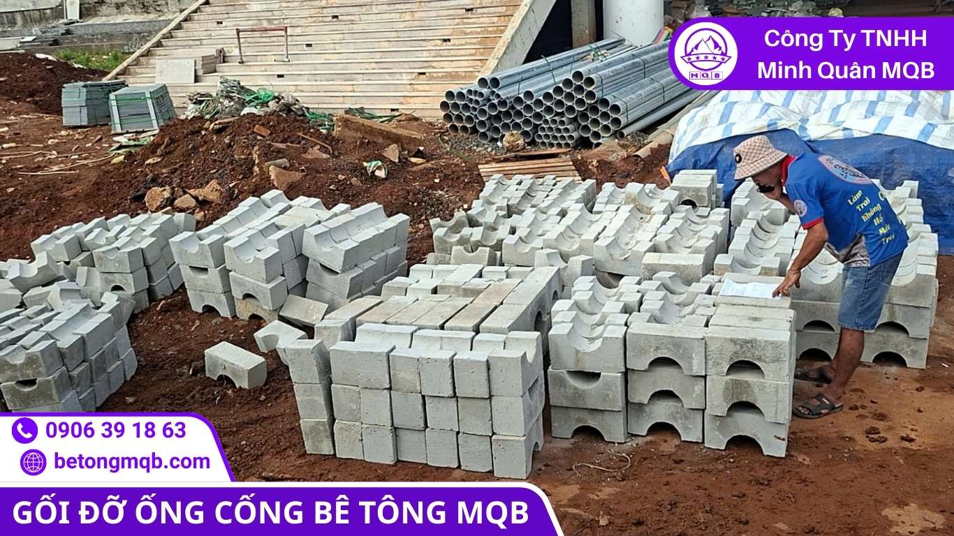 Tổng hợp các loại gối cống D600 - D2000 đang được tập kết tại bãi đúc Bê Tông MQB