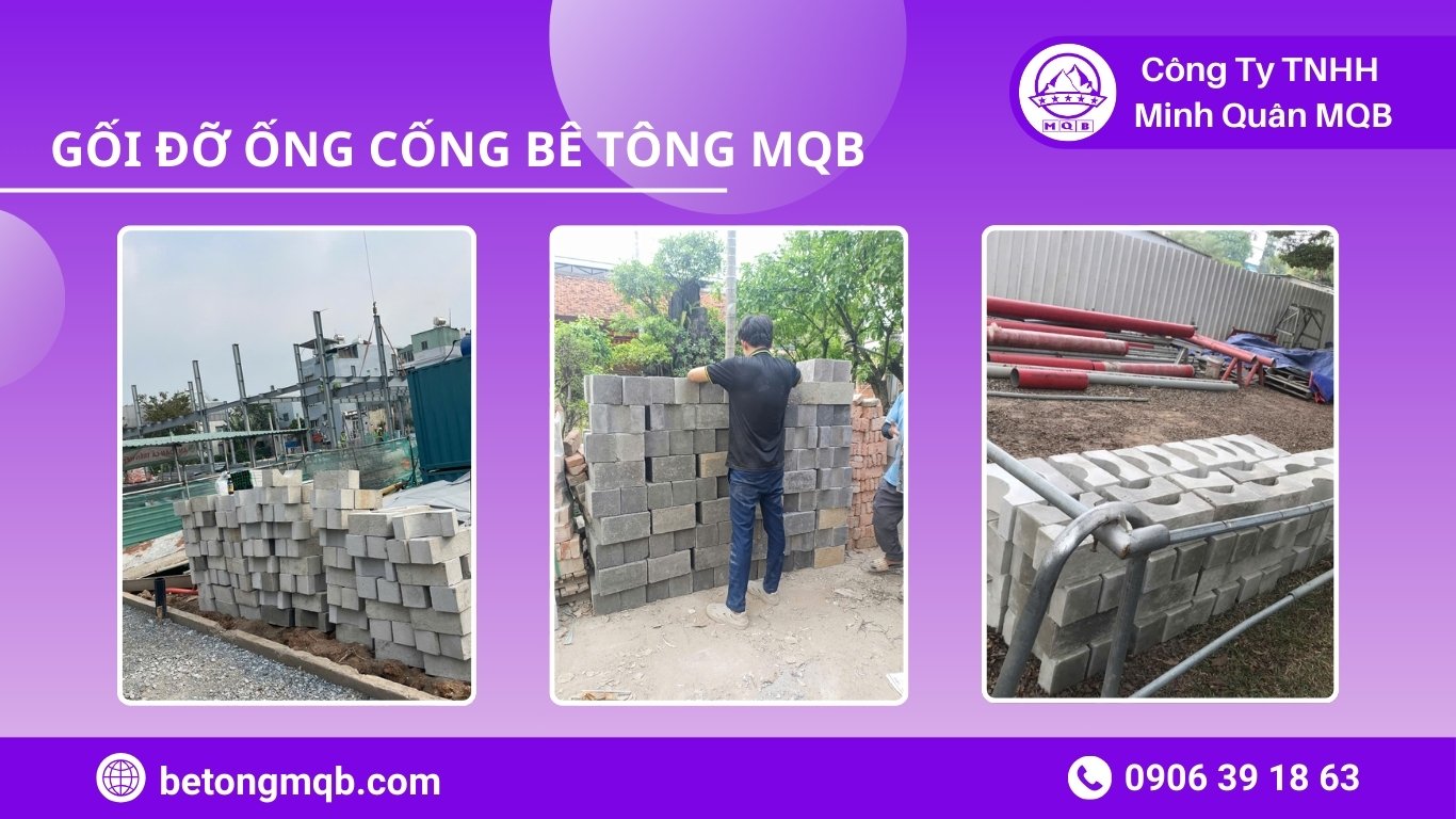Đội xe cẩu tự hành đang bốc xếp gối cống tại xưởng đúc bê tông MQB